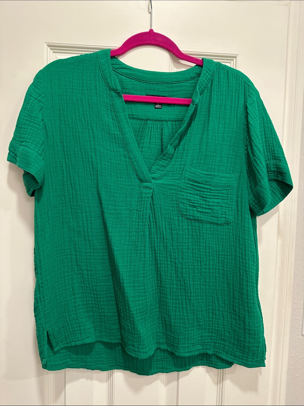 J. Crew Emerald Green Short-Sleeve V-Neck Pocket Tunic